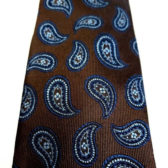JZ Richards Brown Blue Paisley Woven Long Silk Tie - Picture 2 of 7